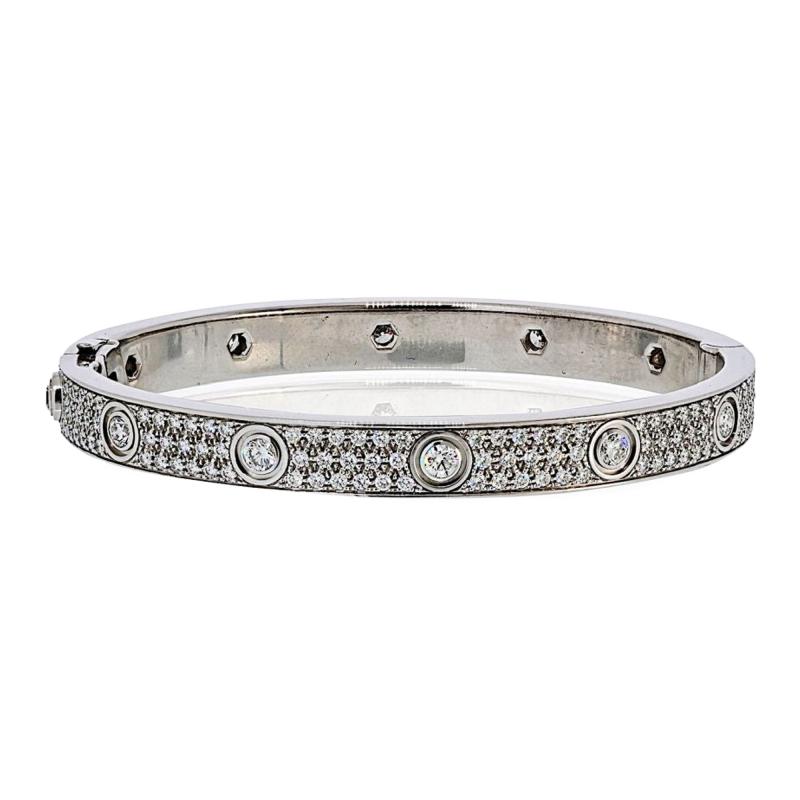  Cartier Cartier Love 18K White Gold 12 Diamonds Pave Size 17 Bracelet
