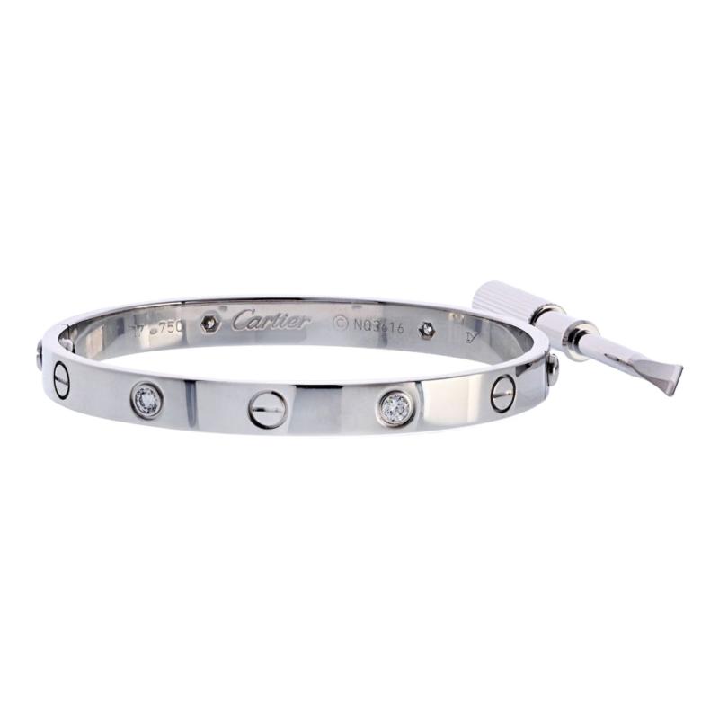  Cartier Cartier Love 18K White Gold 4 Diamonds Size 17 Bracelet