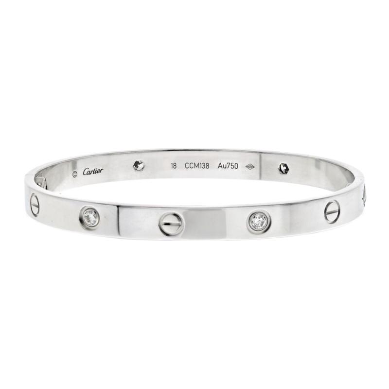  Cartier Cartier Love 18K White Gold Love 4 Diamond Size 18 Bracelet