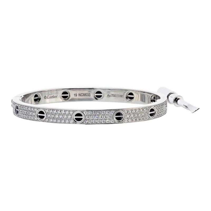  Cartier Cartier Love 18K White Gold Pave Diamonds and Ceramic Motifs Size 19 Bracelet