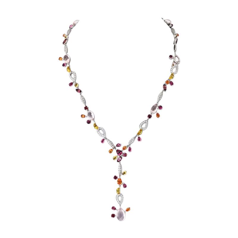  Cartier Cartier Meli Melo 18K WG Garnet Diamonds Tourmaline Ruby Rose Quartz Necklace