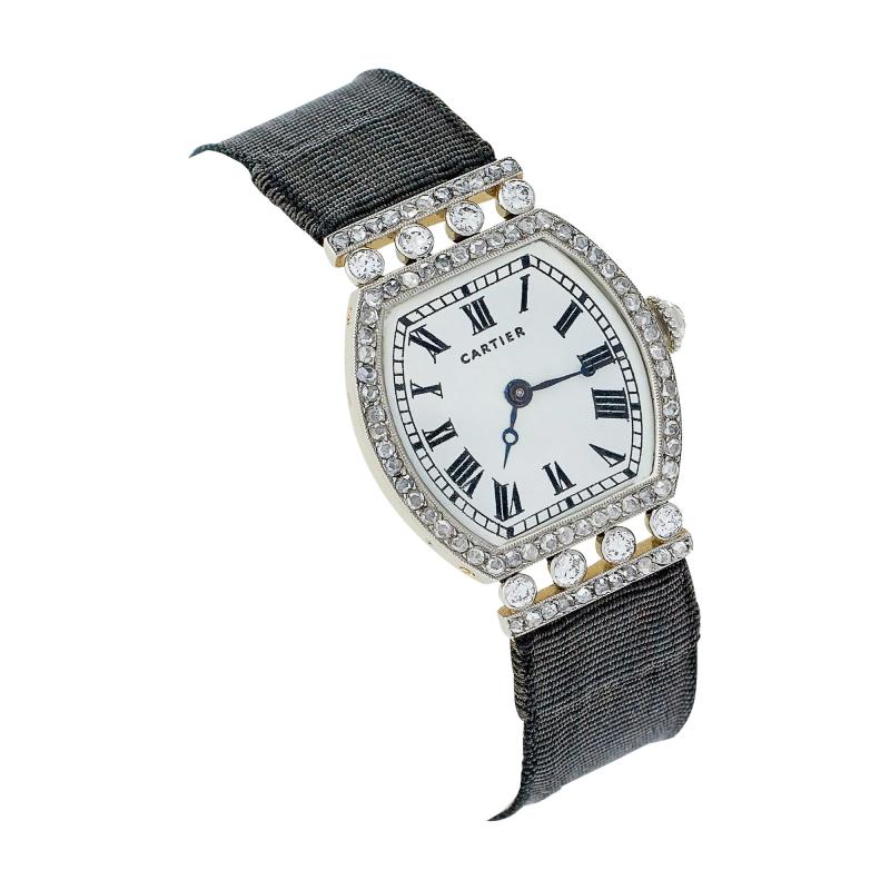  Cartier Cartier Paris Tortue Diamond and Grosgrain Wristwatch