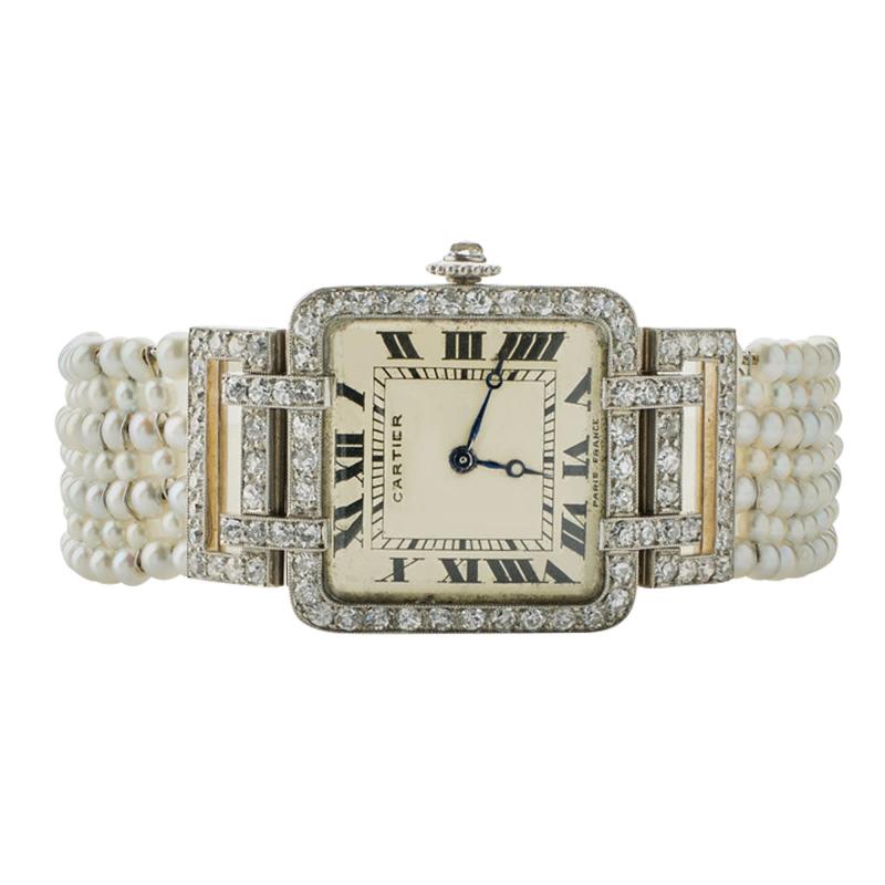  Cartier Cartier Paris and Edmond Jaeger Seed Pearl and Diamond Wristwatch