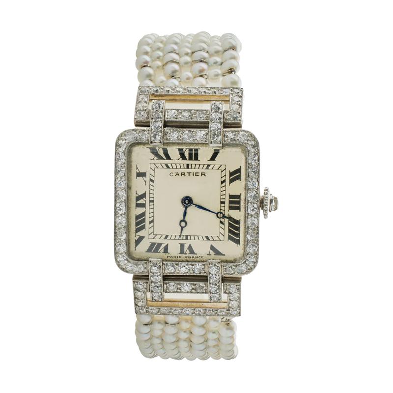  Cartier Cartier Paris and Edmond Jaeger Seed Pearl and Diamond Wristwatch