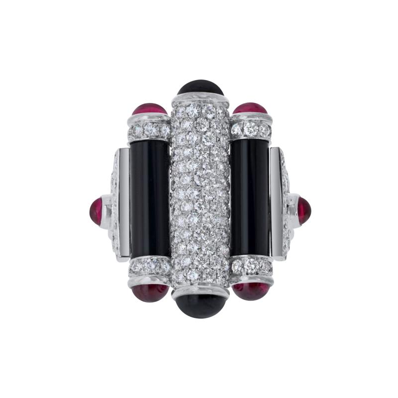  Cartier Cartier Rouleaux 18K White Gold Onyx Ruby And Diamond Ring