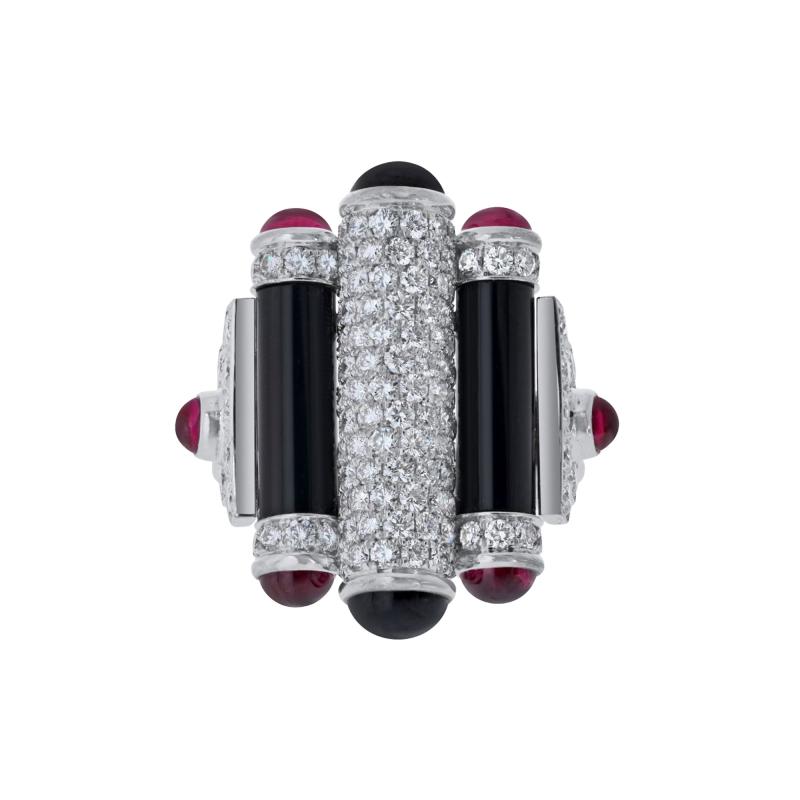  Cartier Cartier Rouleaux 18K White Gold Onyx Ruby And Diamond TIFFANY DIA CERT Ring