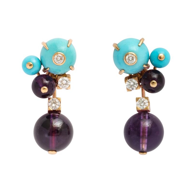 Cartier - Cartier Turquoise & Amethyst Bead Earrings