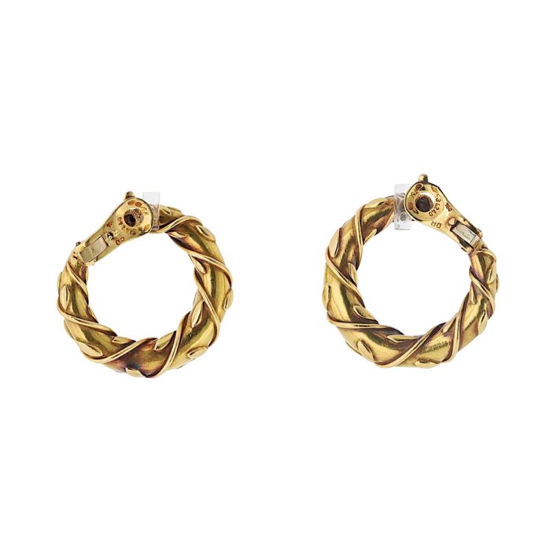  Cartier Cartier Vintage 18K Yellow Gold Vine Fron Facing Hoop Earrings