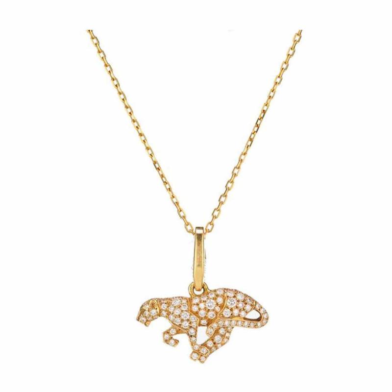  Cartier PANTHERE 18K YELLOW GOLD DIAMOND PANTHER ON A CARTIER SIGNTURE CHAIN PENDANT