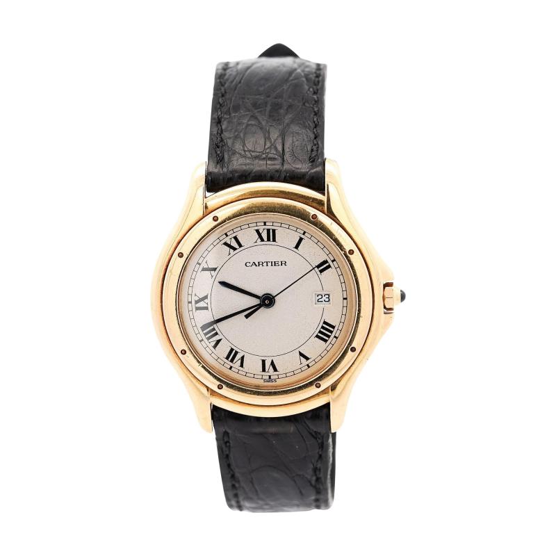  Cartier Vintage Cartier Cougar 116000R Watch 33mm in 18K Gold and Leather