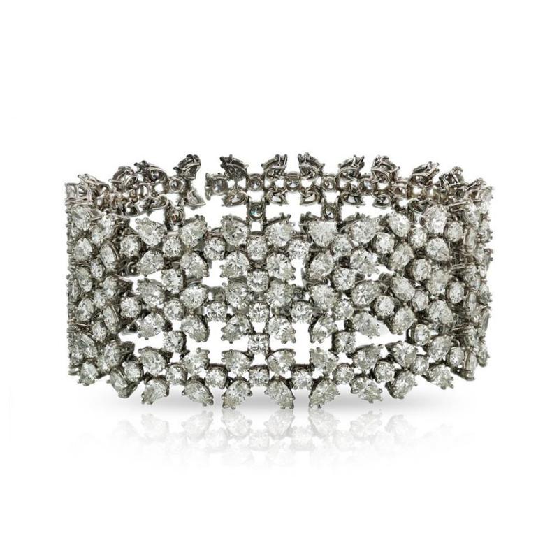  Carvin French CARVIN FRENCH PLATINUM PEAR SHAPED AND ROUNDS WIDE DIAMOND BRACELET