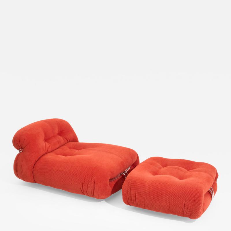  Cassina Afra Tobia Scarpa Soriana Chaise Lounge Chair with Ottoman in Red Corduroy