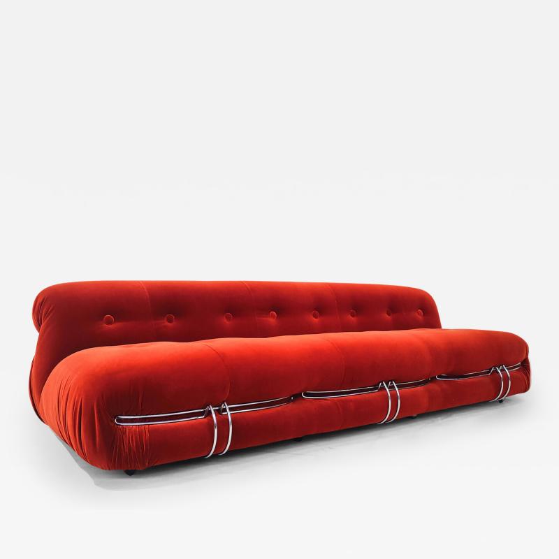  Cassina Orange Soriana Three Seater Sofa by Afra Tobia Scarpa for Cassina