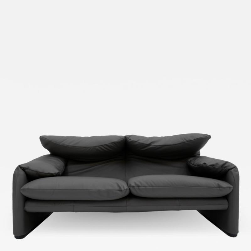  Cassina Original Vico Magistretti for Cassina Maralunga Grey Leather Italian Sofa