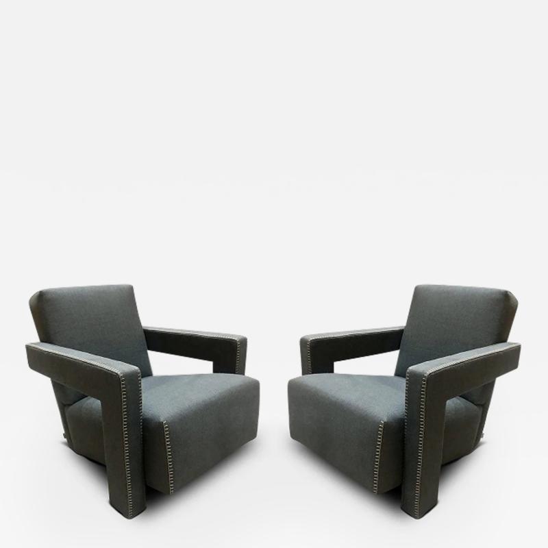  Cassina PAIR OF GERRIT THOMAS RIETVELD UTRECHT ARMCHAIR IN LINEN