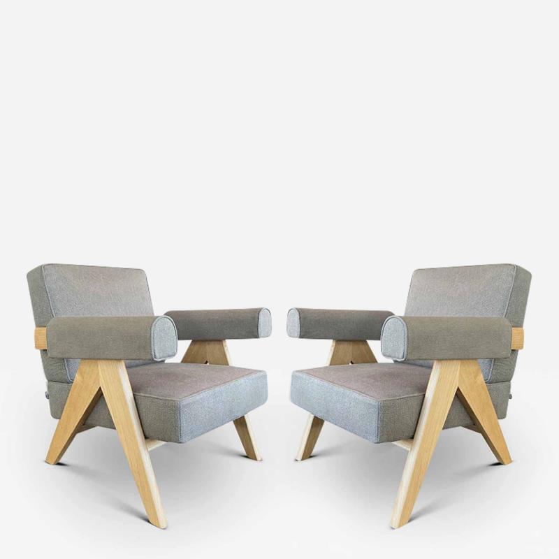  Cassina PAIR OF PIERRE JEANNERET 053 CAPITOL COMPLEX ARMCHAIR IN LIPARI GRIGIO