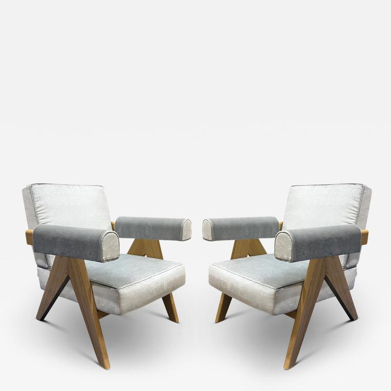  Cassina PAIR OF PIERRE JEANNERET 053 CAPITOL COMPLEX ARMCHAIR IN OSAKA CIELO