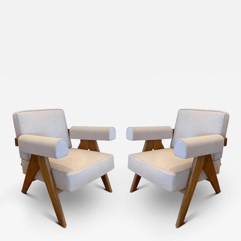  Cassina PIERRE JEANNERET 1960 CAPITOL COMPLEX ARMCHAIR IN OAK WITH VINACCIA FABRIC