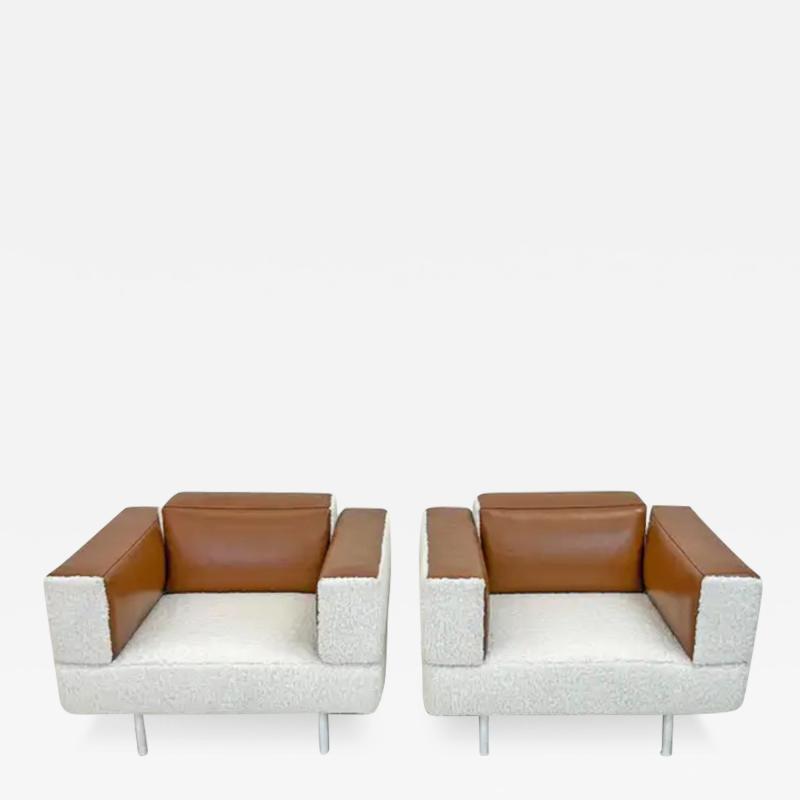  Cassina Piero Lissoni Reef Chairs in Cognac Leather and Boucle Cassina 2001