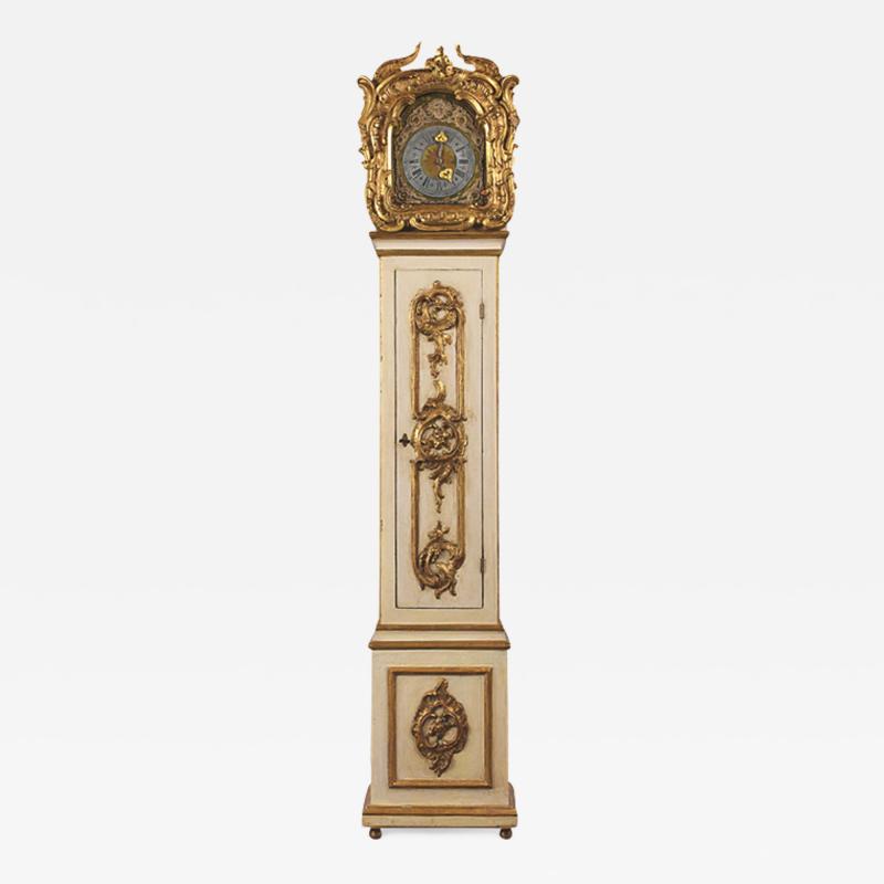  Castle Antiques Design Grand 1803 Continental Rococo Painted Gilt Tall Case Clock