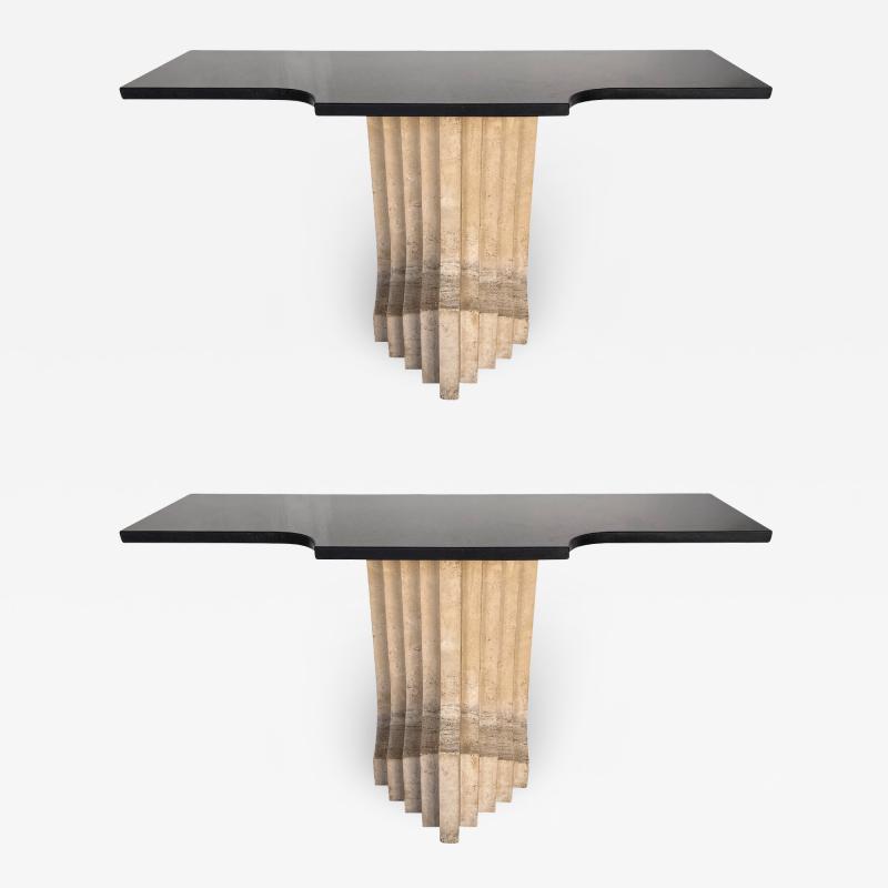  Cattelan Italia Console Travertine and Black Marble by Cattelan Italia Italy 1970s