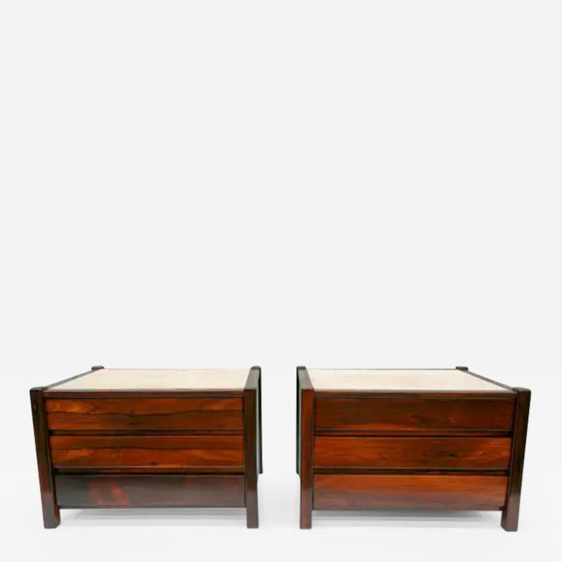  Celina Decora es Brazilian Modern Side Tables Set with Drawers Travertine Hardwood by Celina