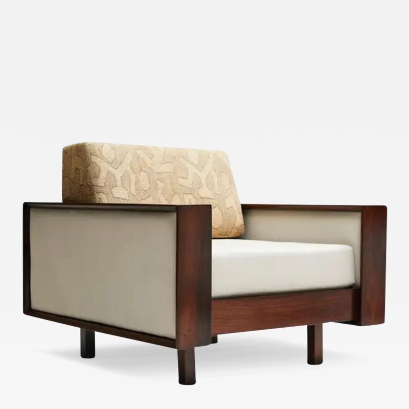  Celina Decora es Mid Century Modern Armchair in Hardwood Beige Linen by Celina 1960 Brazil