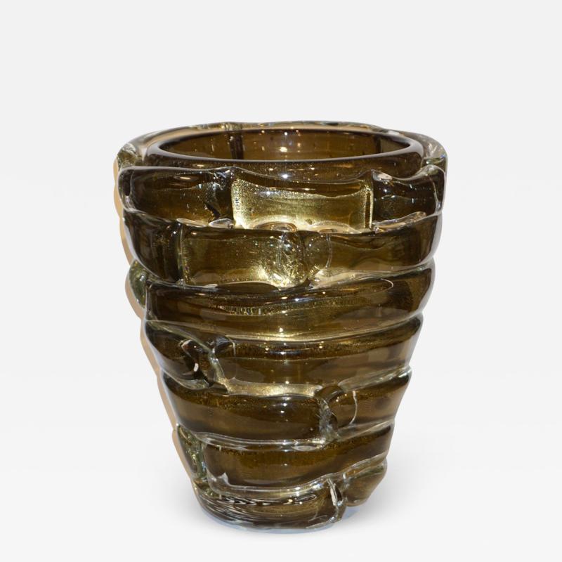  Cenedese Cenedese 1980s Italian Modern Crystal and Gold Murano Glass Urban Sculpture Vase