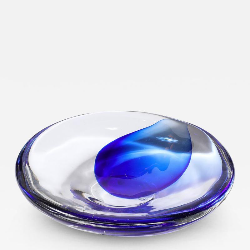  Cenedese Mid Century Hand Blown Ultramarine Transparent Murano Glass Bowl by Cenedese