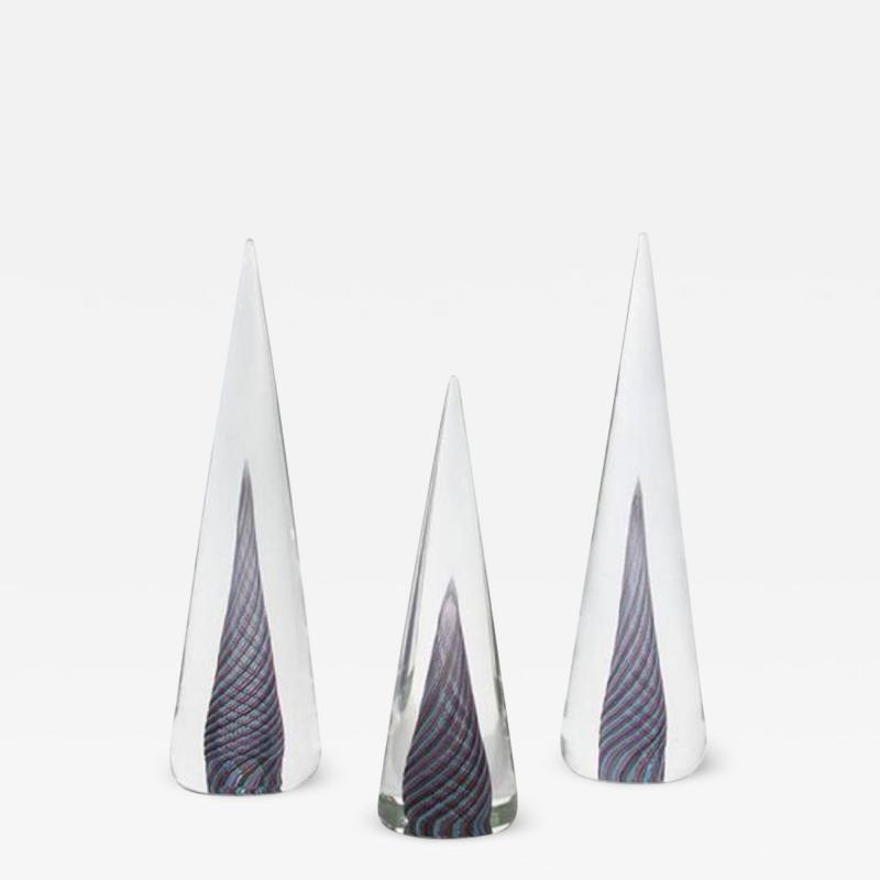  Cenedese Set of Three Murano Glass Cone Shaped Decorations by Cenedese