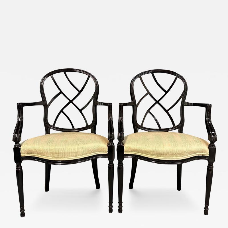 Century Furniture 1980s Pair of Century Furniture Chinoiserie Black Lacquer Armchairs