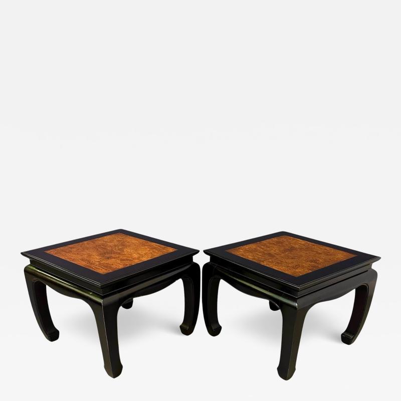  Century Furniture Century Ebonized Pair of Pagoda End Tables with A Burl Top Chin Hua Collection