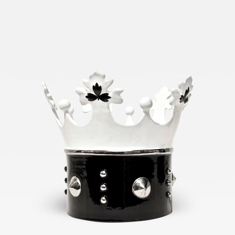  Ceramica Gatti Contemporary Italian Design Black White Majolica Crown with Platinum Accents