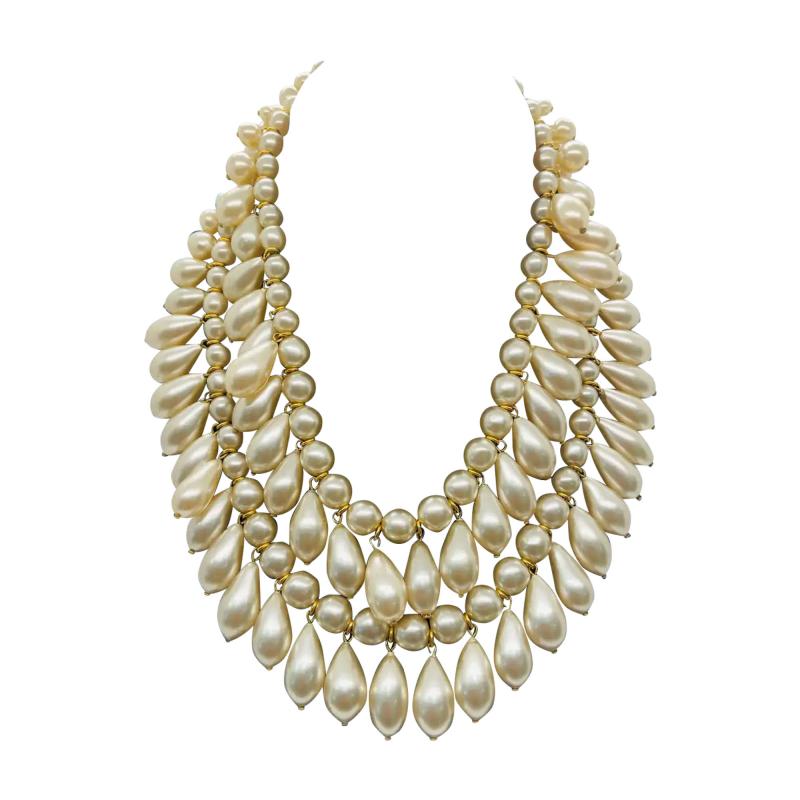  Chanel Vintage Chanel Faux Pearl Multi Strand Necklace