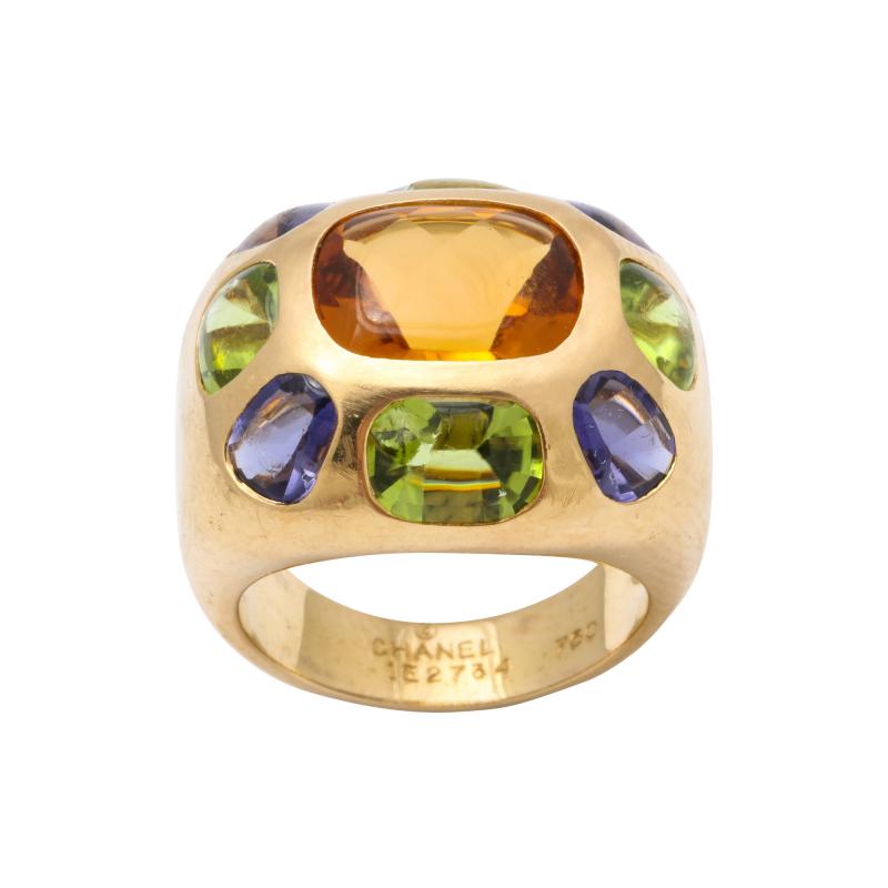  Chanel Vintage Chanel Gold Citrine and Semi Precious Stone Ring