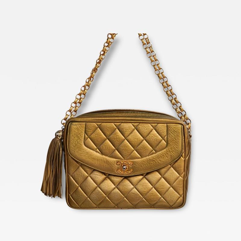  Chanel Vintage Chanel Quilted Bronze Lambskin Charm CC 24K Tassel 1992 Handbag Purse