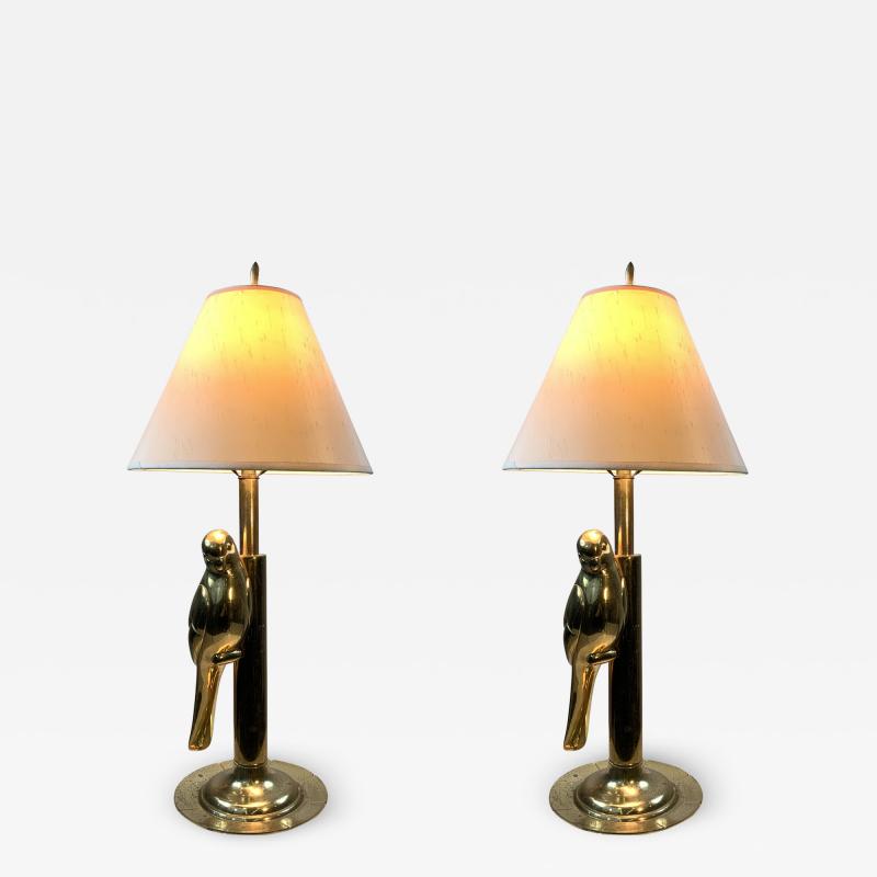  Chapman Mfg Co MODERN STYLIZED PAIR OF SCULPTURAL BRASS PARROT LAMPS