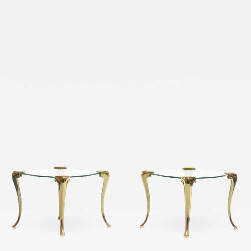  Chapman Mfg Co Pair of Brass and Glass Serpentine End Tables Attributed to Chapman