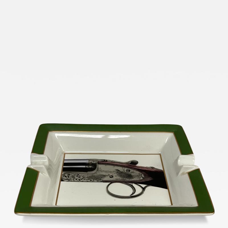 Charles George Asprey 1980s porcelain ashtray or vide poche showing a riffle by Asprey London