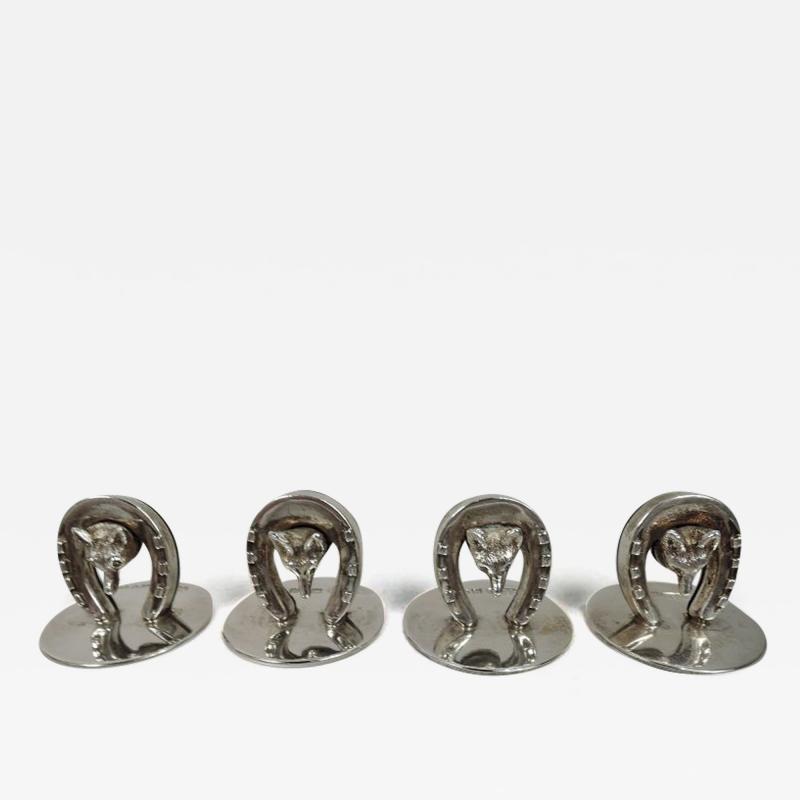  Charles George Asprey Set of 4 Antique Asprey English Edwardian Fox Hunt Place Card Holders