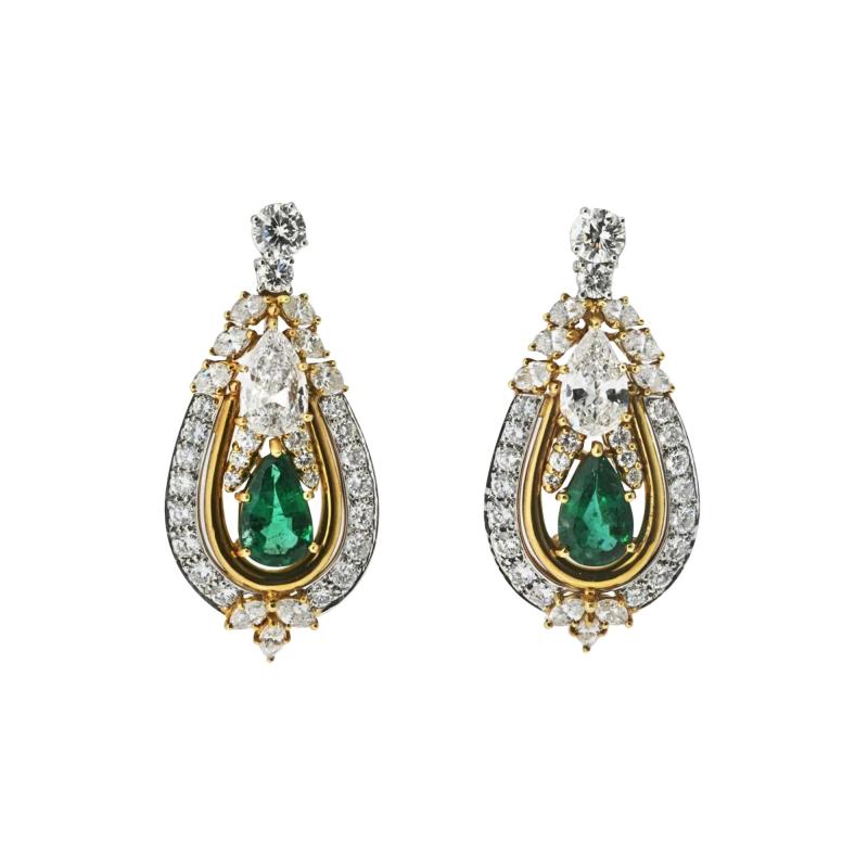  Chaumet Chaumet Platinum 18K Yellow Gold Diamond And Green Emerald Earrings