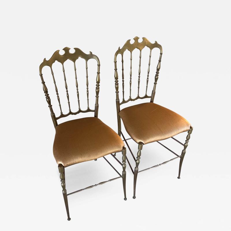  Chiavari 1950s Pair of Chiavari Side Chairs in Brass Italy