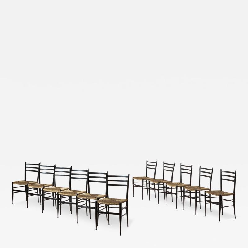  Chiavari Enrico Delmonte set of 12 ash and straw Gobbetta chairs Chiavari Italy 1950s