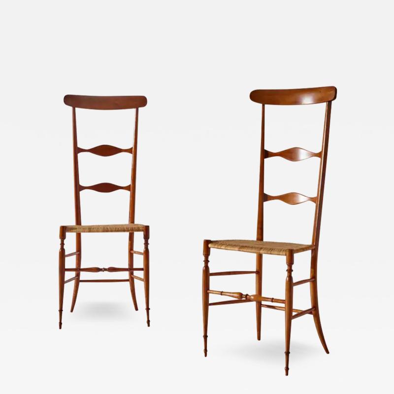  Chiavari Pair of Campanino High Back Chairs Produced by Sabbadini Chiavari Italy 1960s