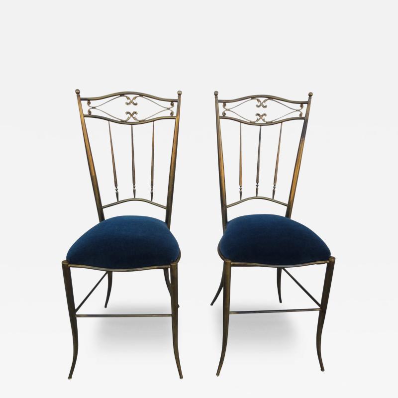  Chiavari Pair of Italian Neoclassical Style Brass Chiavari Side Chairs