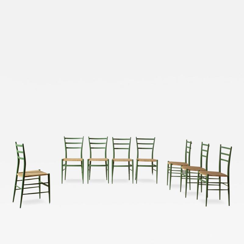  Chiavari Set of eight caned Chiavari chairs model Tre Stecche by SAC Italy 1950s