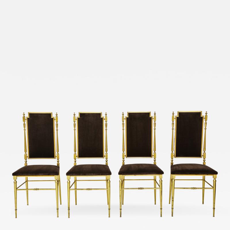  Chiavari Suite of four solid brass Chiavari chairs Italy 1970s