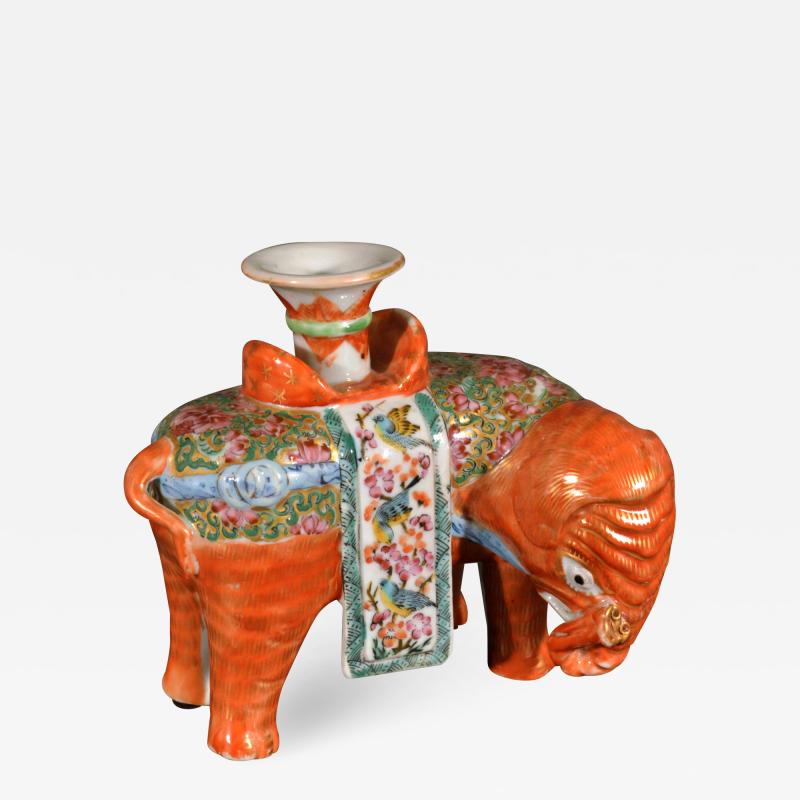  Chinese Porcelain Chinese Export Porcelain Canton Famille Rose Elephant Candlestick