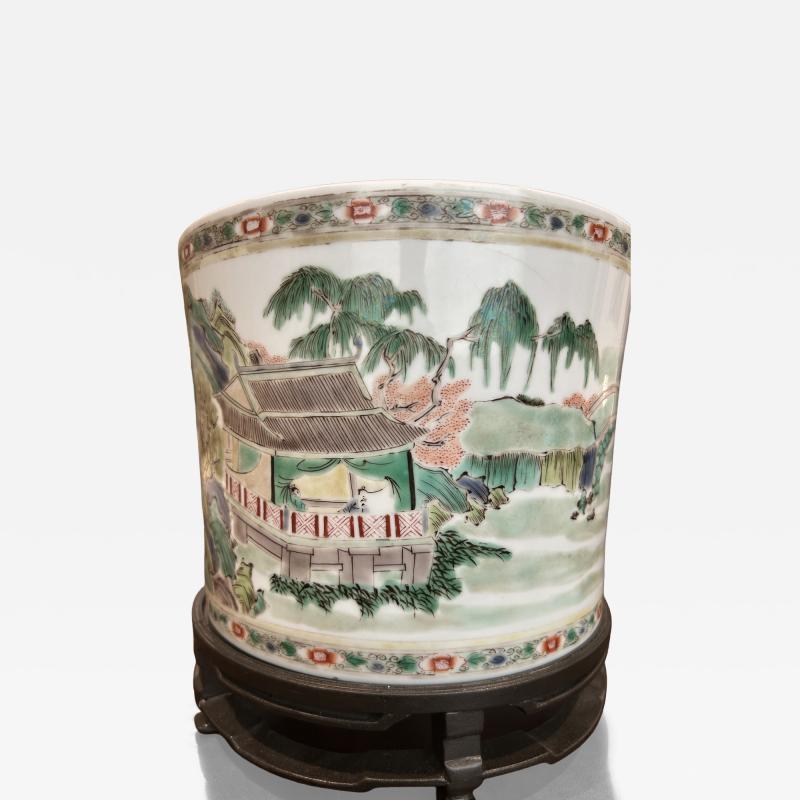  Chinese Porcelain Chinese Family Verte Porcelain Brushpot Qing Dynasty 