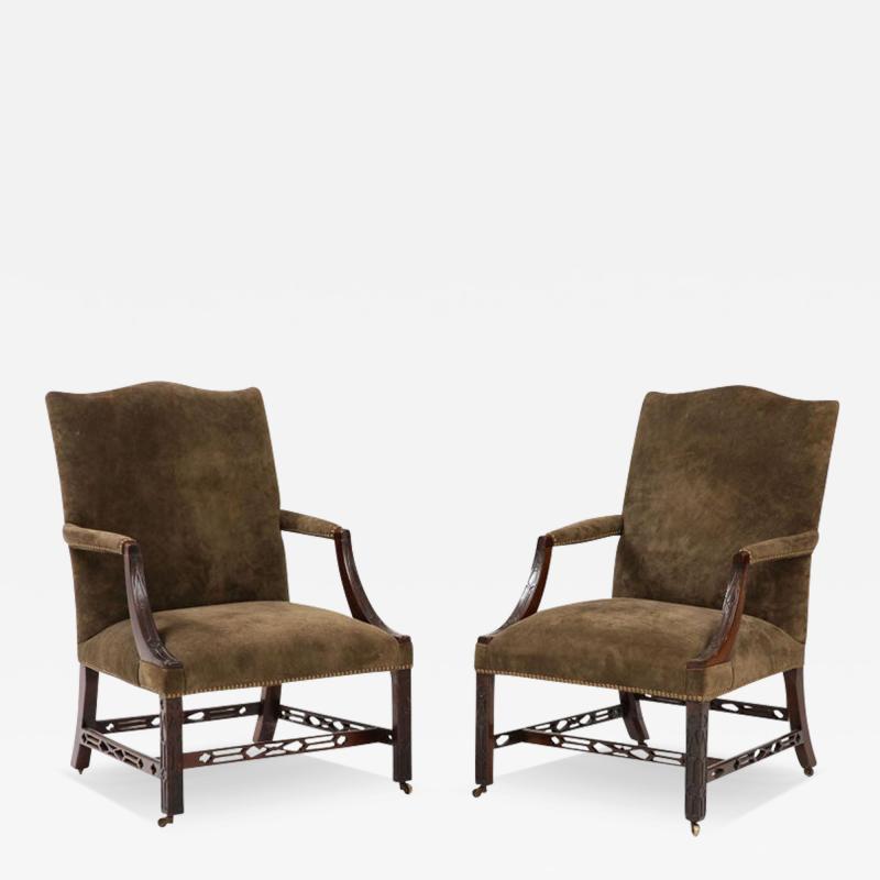  Chippendale Style Matched Pair of George III Gainsborough Chairs